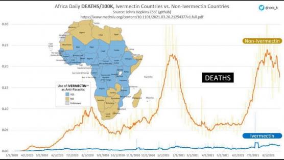 African countries death per 100,000 with or without Ivermectin